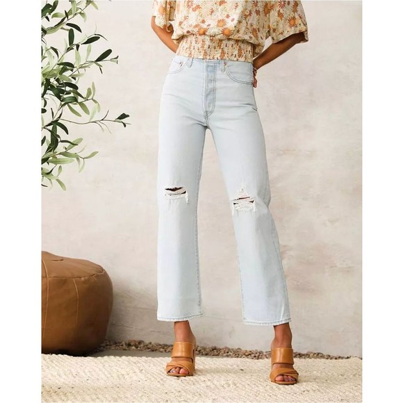 Levi's Denim - Levis Premium Women Denim Jean 25 Ribcage Straight Ankle Blue High Rise Wide Leg